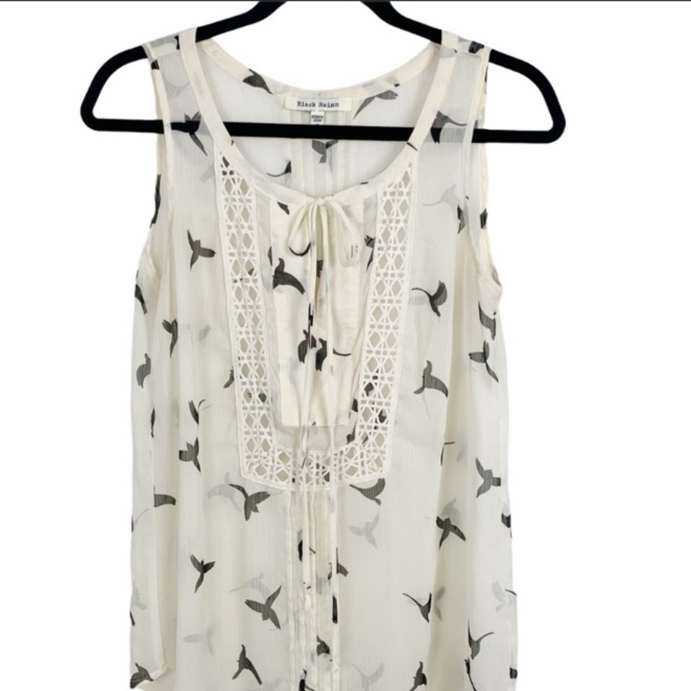 Black Rainn Shear Sleeveless Bird Front Tie Top